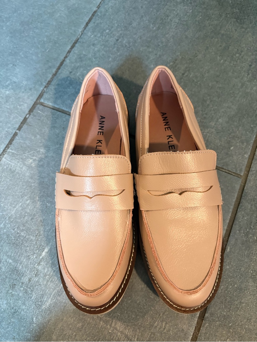 Anne Klein Blush Pink Leather Penny Loafers